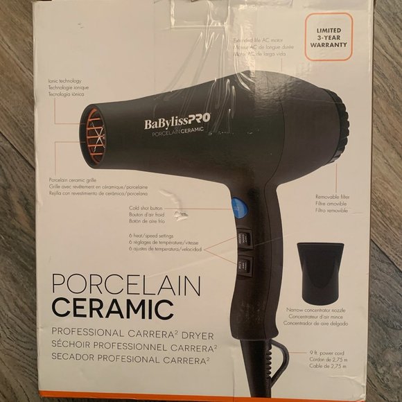 NEW BABYLISSPRO PORCELAIN CERAMIC PROFESSIONAL CARRERA2 1900W HAIR BLOW DRYER - Picture 2 of 8